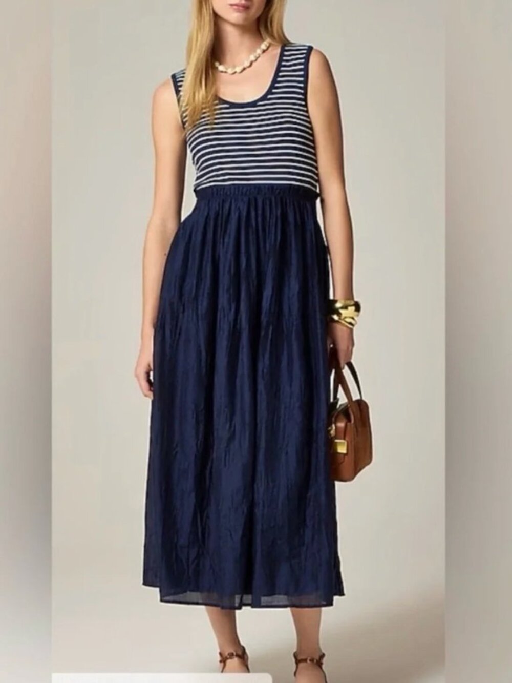 J.Crew Maxi Dress Striped Mixed Media Navy White Sleeveless